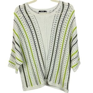 Olsen Chloe Linen Blend Open-Knit Chevron Striped Medium Pullover Sweater